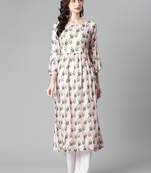 Pink printed rayon long-kurtis