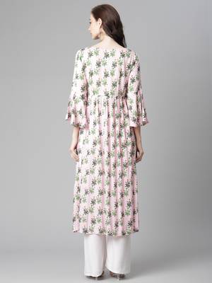 Pink printed rayon long-kurtis 2