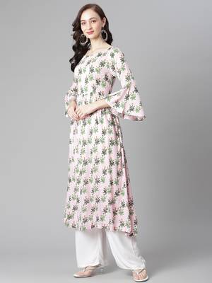 Pink printed rayon long-kurtis 3