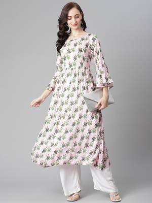 Pink printed rayon long-kurtis 5