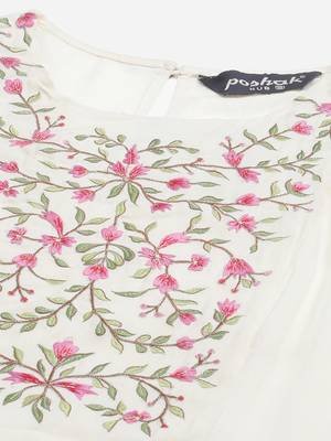 White embroidered rayon long-kurtis 4