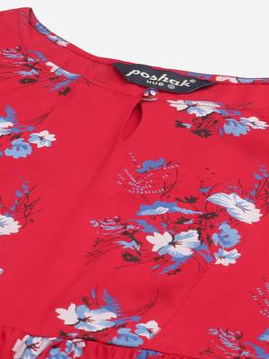 Red embroidered rayon long-kurtis 4