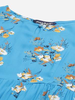 Turquoise printed rayon long-kurtis 4