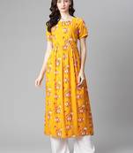 Yellow printed rayon long-kurtis