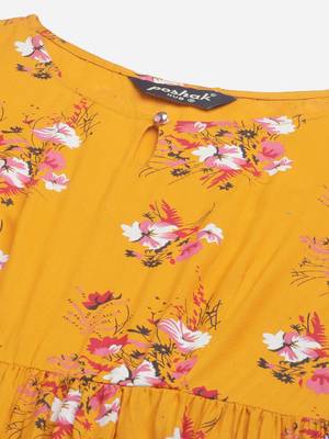 Yellow printed rayon long-kurtis 4