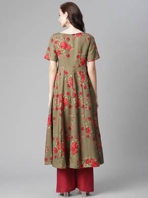 Green printed crepe long-kurtis 2