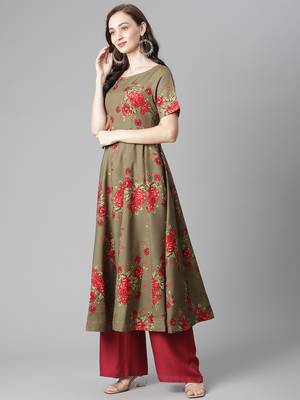 Green printed crepe long-kurtis 3