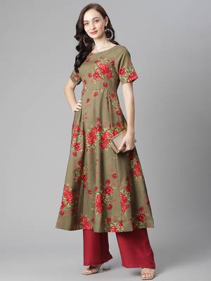 Green printed crepe long-kurtis 5