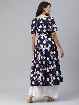 Blue printed crepe long-kurtis 2