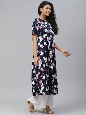 Blue printed crepe long-kurtis 3