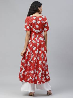 Red printed crepe long-kurtis 2