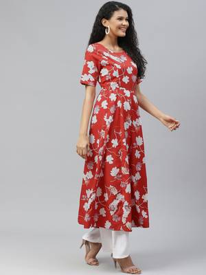 Red printed crepe long-kurtis 3