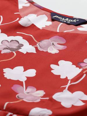 Red printed crepe long-kurtis 4