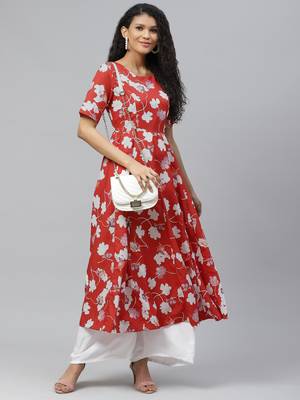 Red printed crepe long-kurtis 5