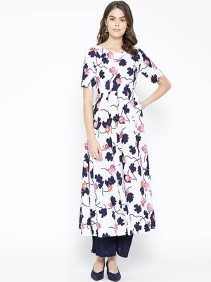 White printed crepe long-kurtis 1