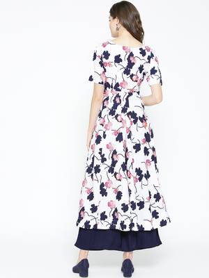 White printed crepe long-kurtis 2