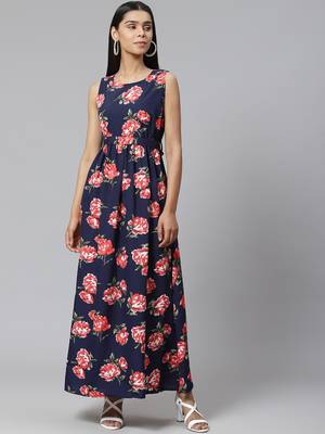 Blue printed crepe long-kurtis 1