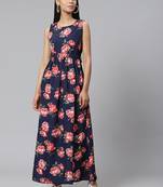 Blue printed crepe long-kurtis