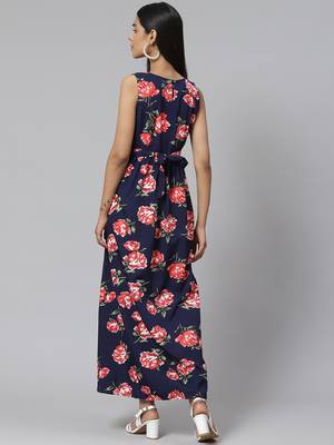Blue printed crepe long-kurtis 2