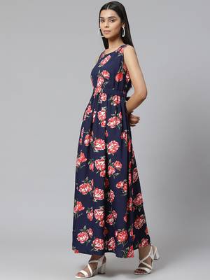 Blue printed crepe long-kurtis 3