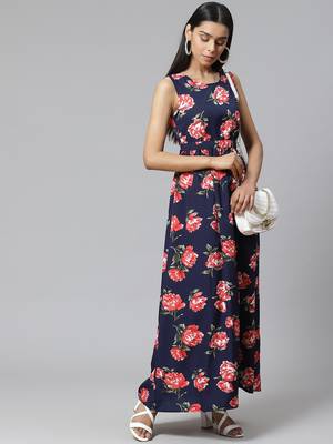 Blue printed crepe long-kurtis 5