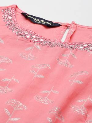 Pink printed cotton long-kurtis 4
