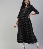 Black printed cotton long-kurtis