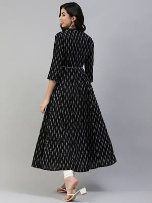 Black printed cotton long-kurtis 2