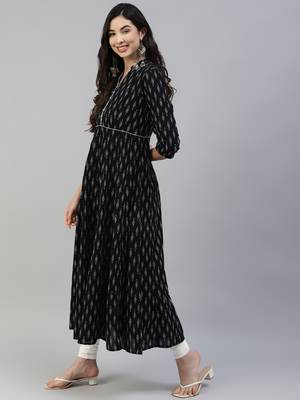 Black printed cotton long-kurtis 3
