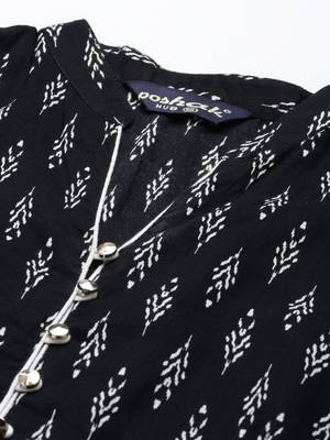 Black printed cotton long-kurtis 4