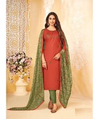 Red embroidery soft cotton unstitch churidar suits churidar salwar suits 1