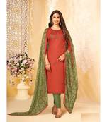 Red embroidery soft cotton unstitch churidar suits churidar salwar suits