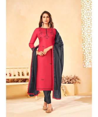 Red embroidery soft cotton unstitch churidar suits churidar salwar suits 1