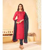 Red embroidery soft cotton unstitch churidar suits churidar salwar suits