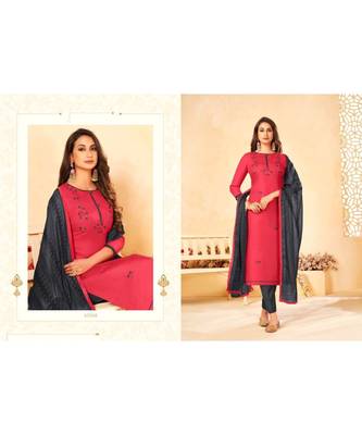 Red embroidery soft cotton unstitch churidar suits churidar salwar suits 3