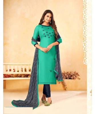 Green embroidery soft cotton unstitch churidar suits churidar salwar suits 1
