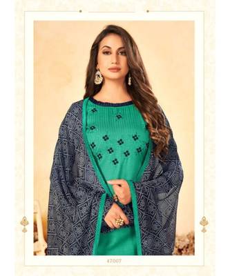 Green embroidery soft cotton unstitch churidar suits churidar salwar suits 2