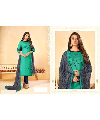 Green embroidery soft cotton unstitch churidar suits churidar salwar suits 3