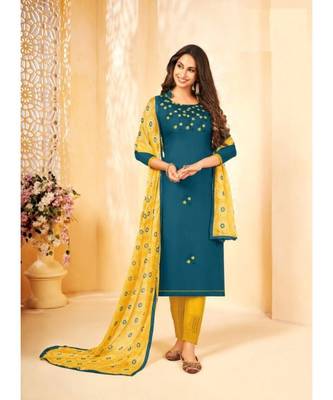 blue embroidery soft cotton unstitch churidar suits churidar salwar suits 1