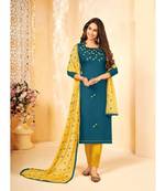 blue embroidery soft cotton unstitch churidar suits churidar salwar suits