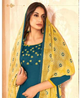 blue embroidery soft cotton unstitch churidar suits churidar salwar suits 2