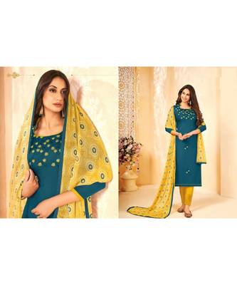 blue embroidery soft cotton unstitch churidar suits churidar salwar suits 3