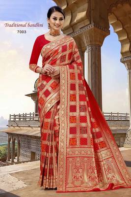 Banarasi Traditional Bandhani Sareee With Zari Embroidery Border 1