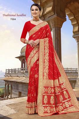 Banarasi Traditional Bandhani Sareee With Zari Embroidery Border 1