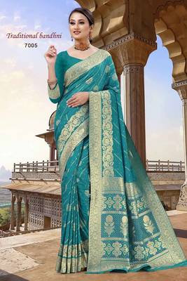 Banarasi Traditional Bandhani Sareee With Zari Embroidery Border 1