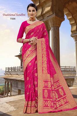 Banarasi Traditional Bandhani Sareee With Zari Embroidery Border 1