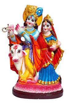 ESVAR STONECRAFT Poly Resin Hand Made Scupluture of Radha Krishna with Cow