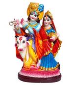 ESVAR STONECRAFT Poly Resin Hand Made Scupluture of Radha Krishna with Cow