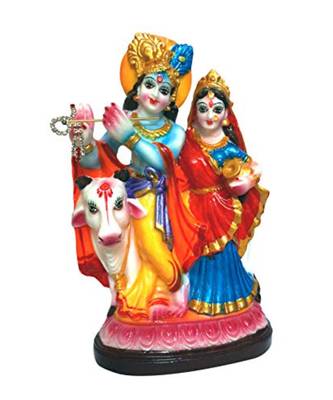 ESVAR STONECRAFT Poly Resin Hand Made Scupluture of Radha Krishna with Cow 2