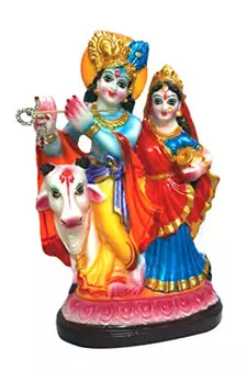 ESVAR STONECRAFT Poly Resin Hand Made Scupluture of Radha Krishna with Cow